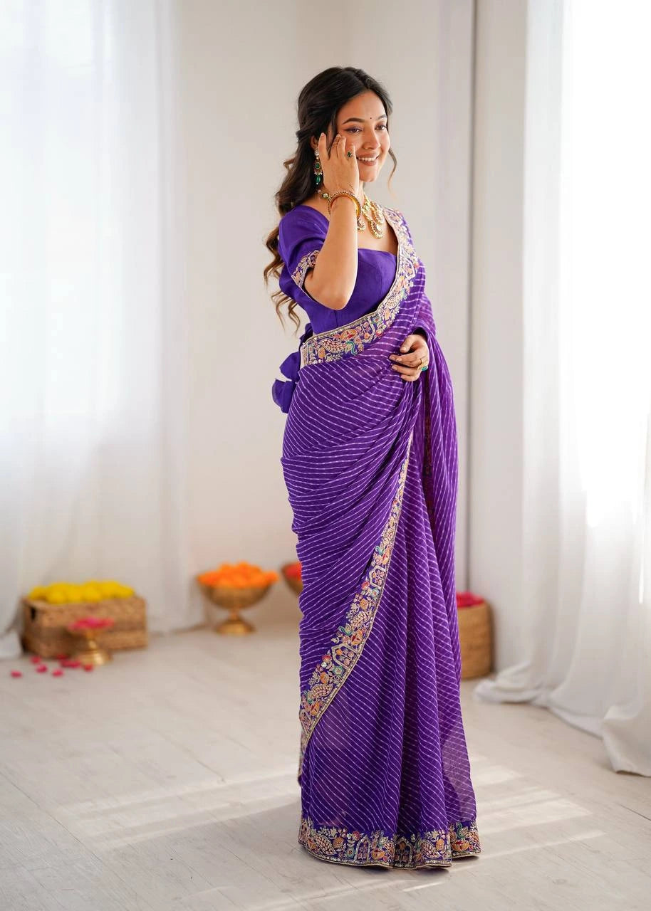 Soft Purple Faux Georgette Saree Kalyanja Fashion